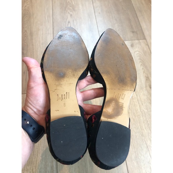 J. Jill Women's Sz 8 Black Floral Embroidered Pointy Toe‎ D'Orsay Slip on Flats - Picture 6 of 8